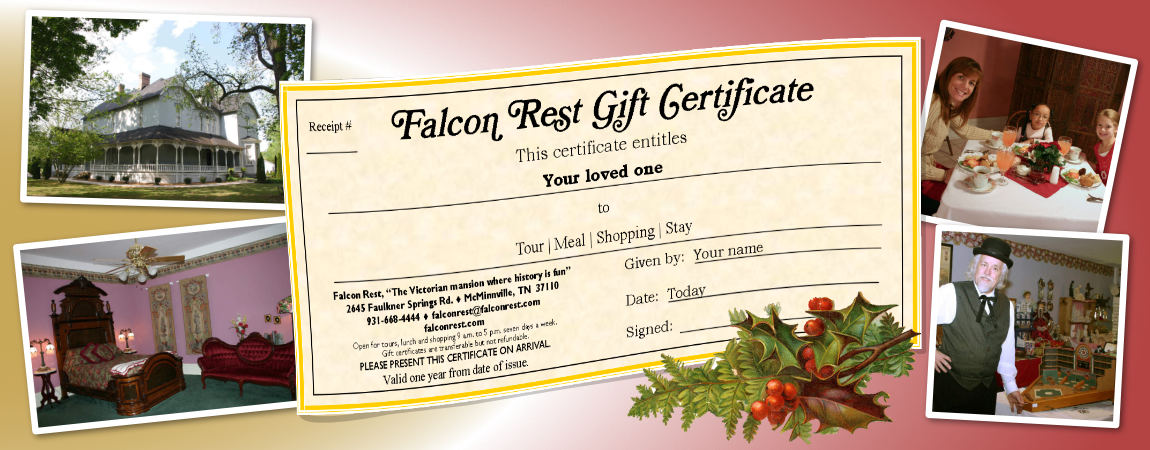 Falcon Rest Gift Certificates for Christmas